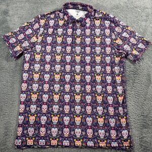 1764 Dia De Los Muertos Skulls All Over Colorful Performance Polo Shirt Size XL
